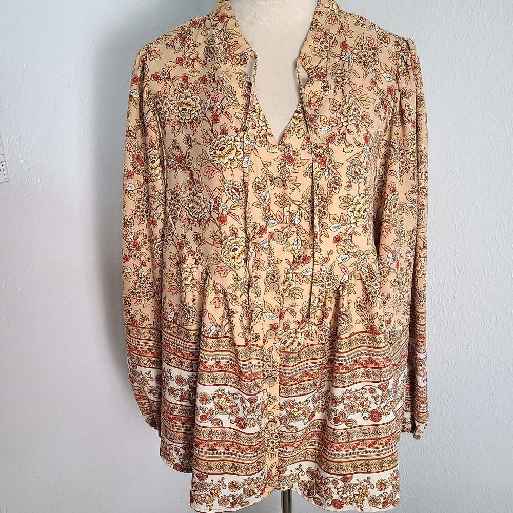 Bohemian Floral Peasant Blouse - Cream & Rust - Picture 4 of 11